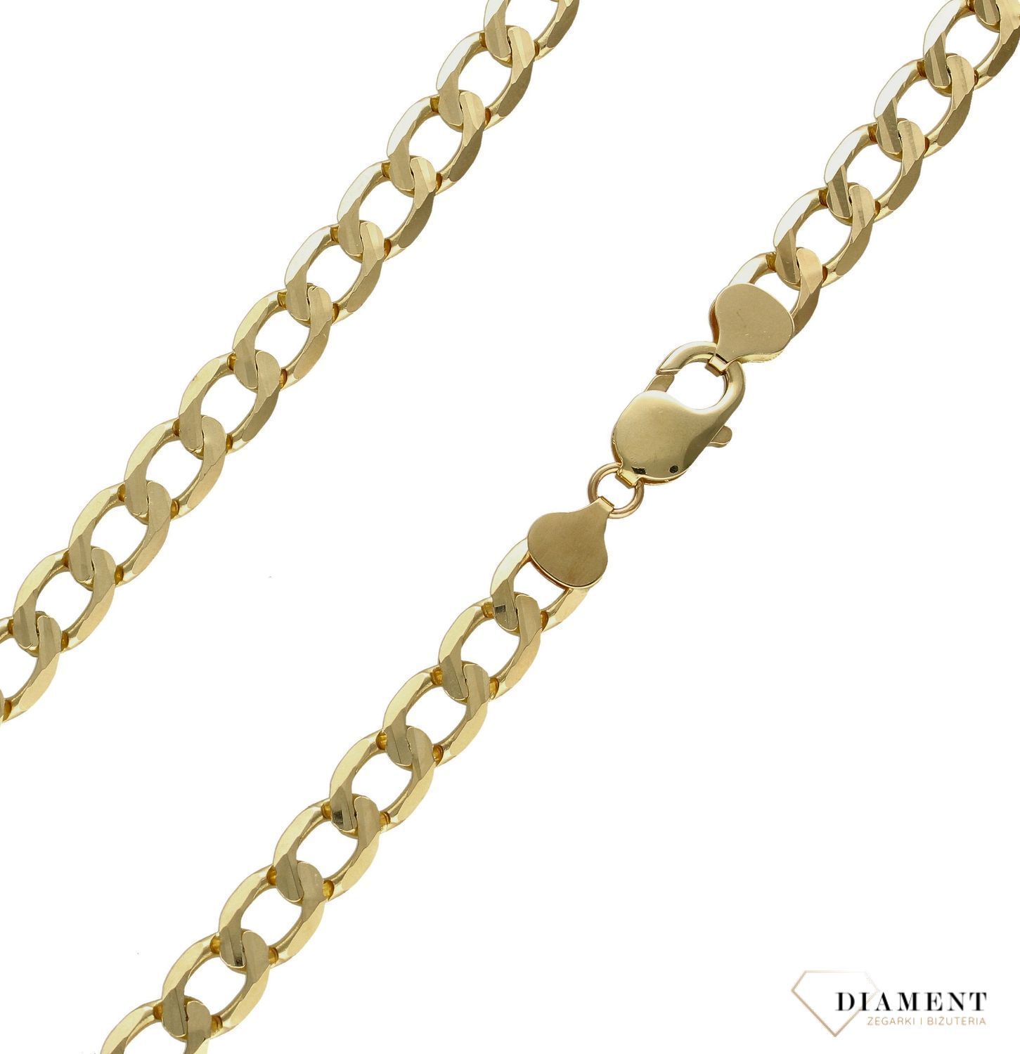 Złoty łańcuszek 585 pancerka pave DIA-LAN-12640PAVE-150-585 5,5mm Klasyczny i uniwersalny łańcuszek o splocie pancerki z ozdobnym grawerowaniem typu pave, wykonany z żółtego złota próby 585 o.jpg